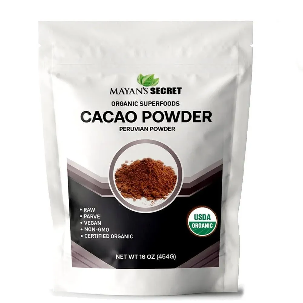 Mayan’s Secret = 1lb Organic Cocoa Powder Unsweetened Raw Cacao Powder Organic for Smoothie, Coffee and Drink Mixes