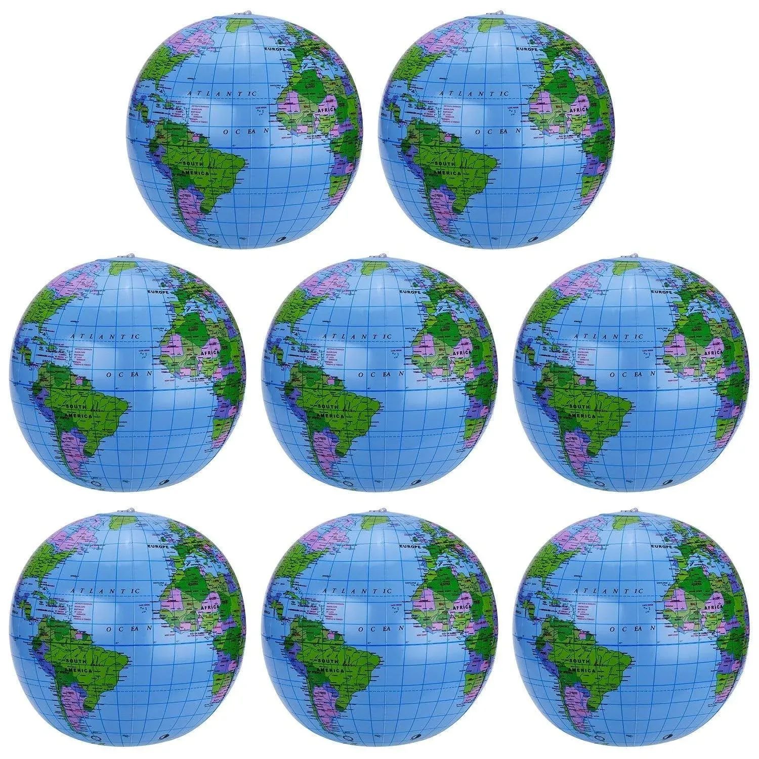 Pangda 8 Pack Inflatable Globe PVC World Globe Inflatable Earth Beach Ball for ...