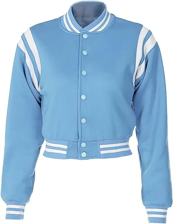 babyhealthy Women Cropped Varsity Jacket Retro Baseball Jacket Bomber Coat Streetwear