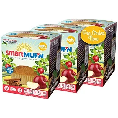 Smart Baking Company Smartmuf'n, Gluten-free, Sugar-free Keto Snack Breakfast Muffin (Apple Cinnamon, 3 Boxes)