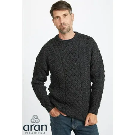 Aran Woollen Mills Men s 100% Wool Irish Cable Knit Fisherman Sweater Pullover Made in Ireland