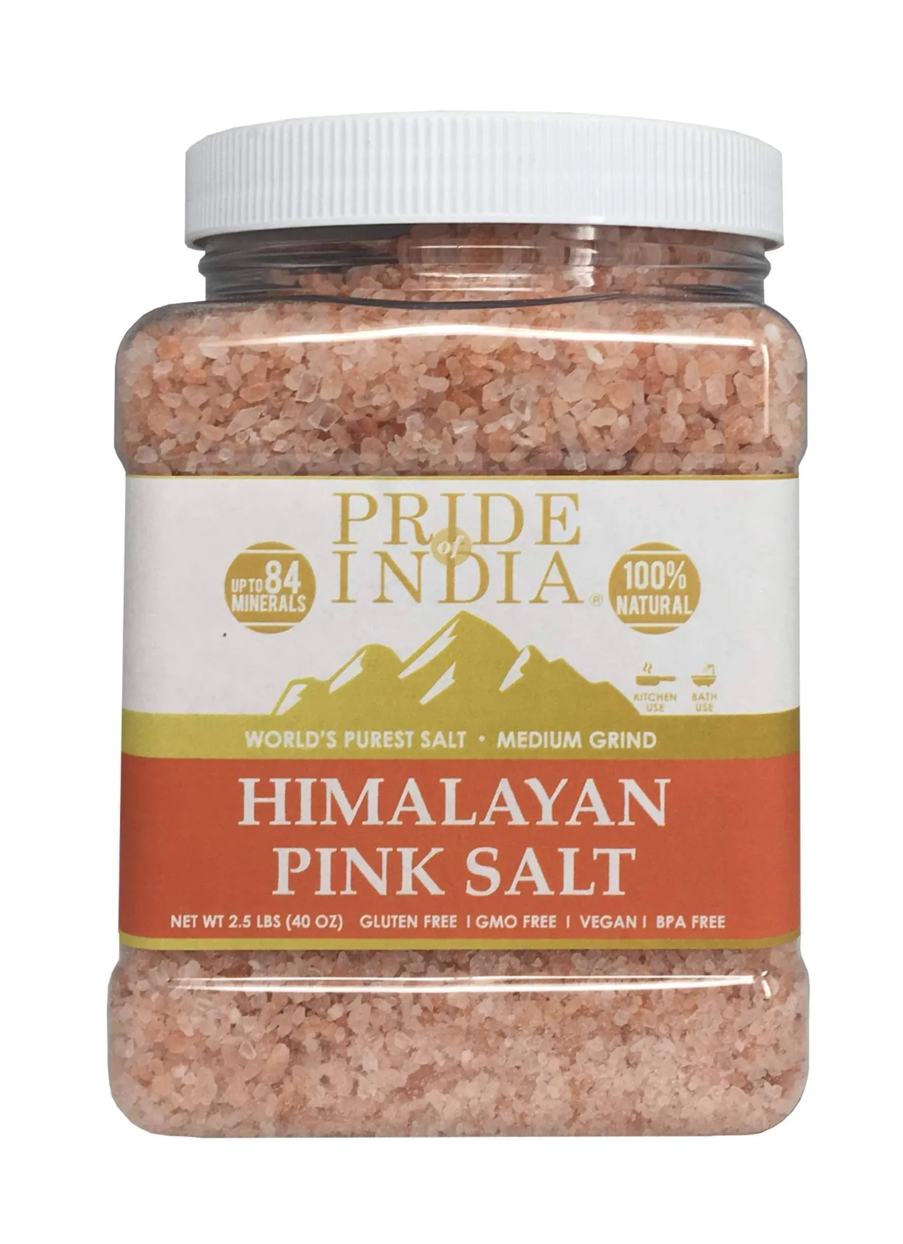 Pride of India - Himalayan Pink Salt - Medium Granules, 2.2 lbs Jar