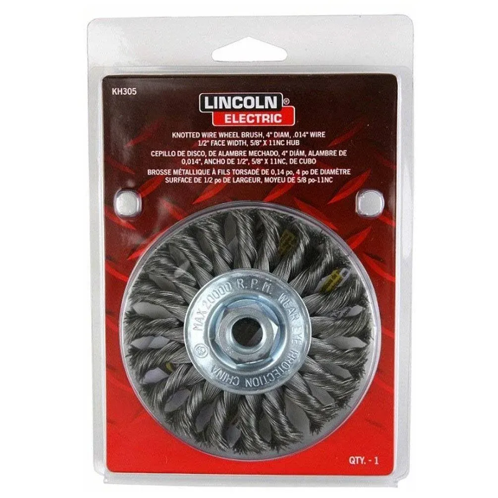 Lincoln Electric KH305 Knotted Wire Wheel Brush, 20000 rpm, 4" Diameter x 1/2" Face Width, 5/8" x 11 UNC Arbor (Pack of 1)(Packaging May Vary)