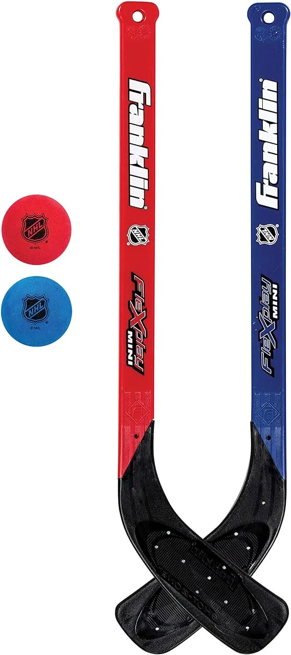 Franklin Sports Mini Hockey Flex Stick and Ball Set - Play Knee Hockey Anytime, Anywhere - Kids Hockey Set - NHL - Includes 2 Mini Sticks and 2 Foam Balls