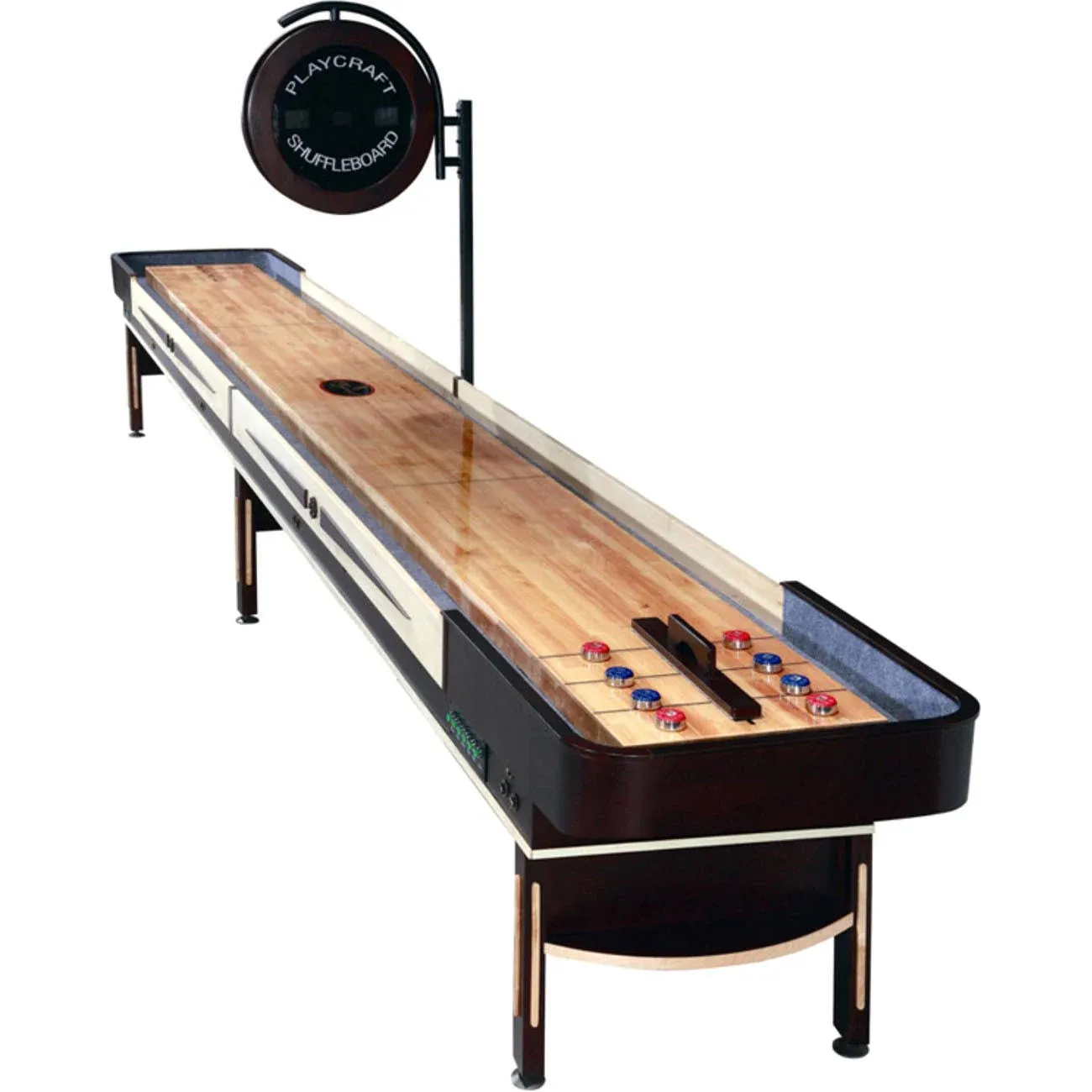 Playcraft Telluride Espresso Shuffleboard Table with optional Overhead Electronic Scoring