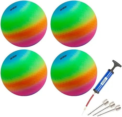 GSE Games & Sports Expert 8.5 inch Classic Inflatable Playground Balls with Pump - 4 Pack Rainbow Color