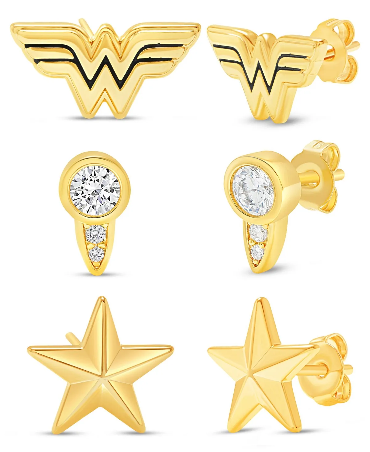 DC Comics Women's Wonder Woman Gold Plated Stud Earrings, One Size