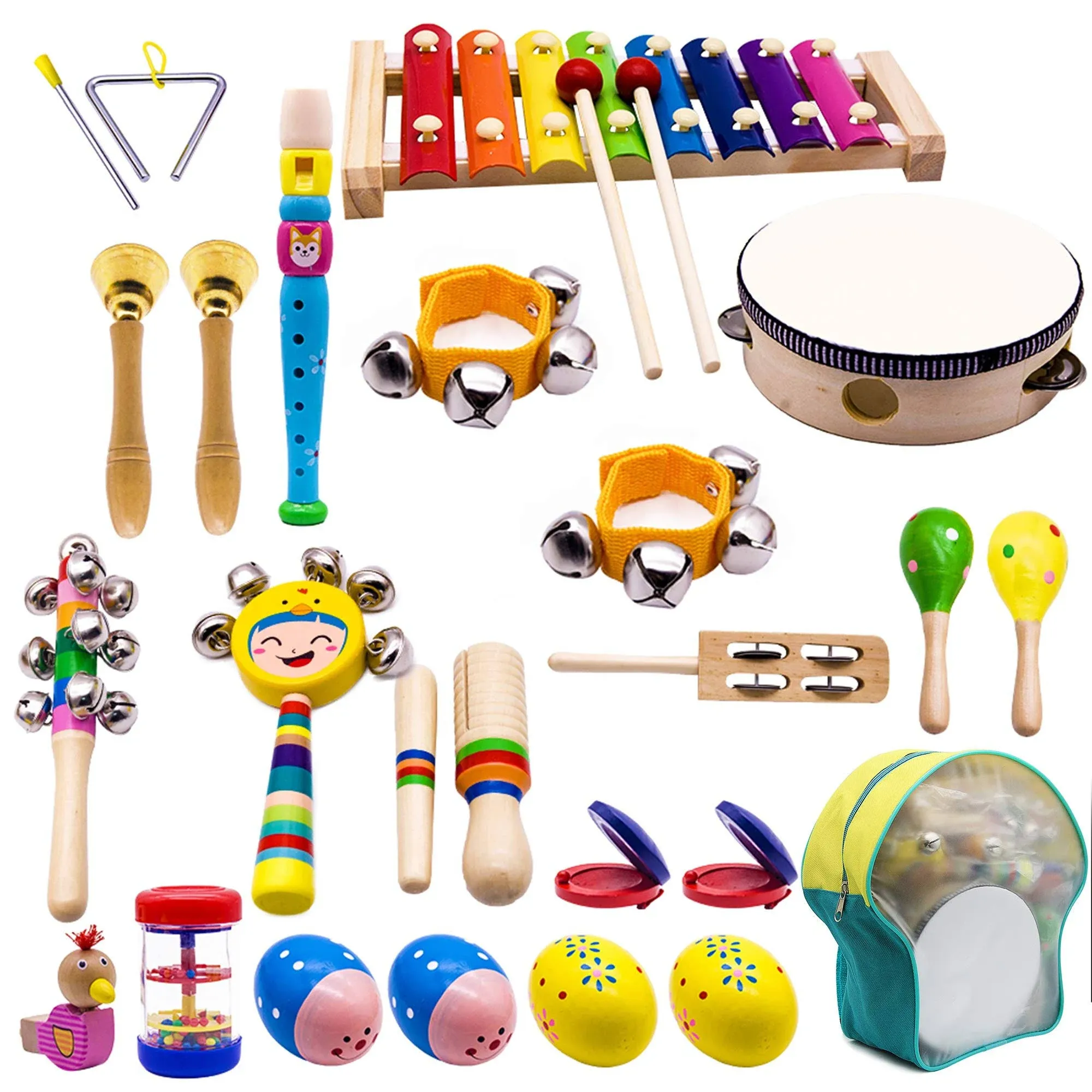 ATDAWN Kids Musical Instruments, 15 Types 22pcs Wood Percussion Xylophone Toys