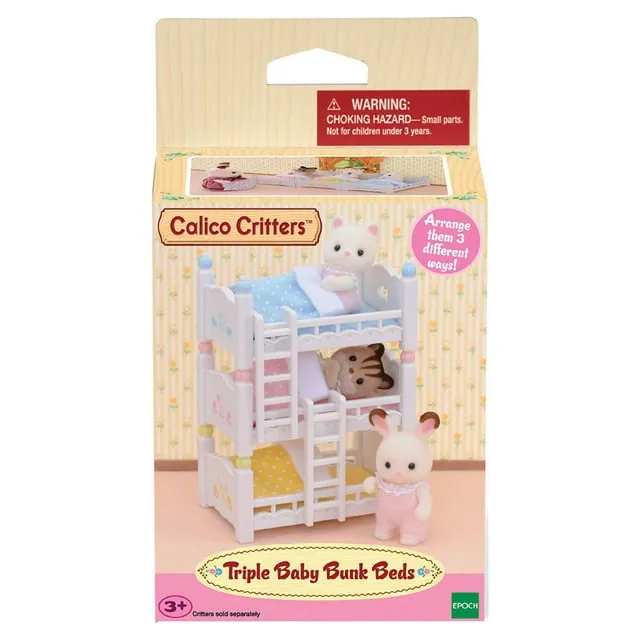 Calico Critters Triple Baby Bunk Beds, Dollhouse Furniture Set