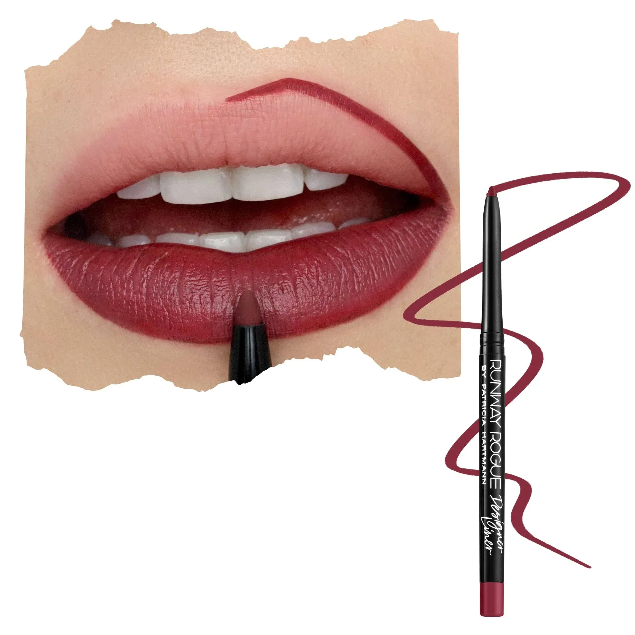 Runway Rogue Designer Liner Lip Pencil, Matte Garnet-Maroon Lip-Liner Pencil and Lip-Liner Sharpener, ‘Get the Look’