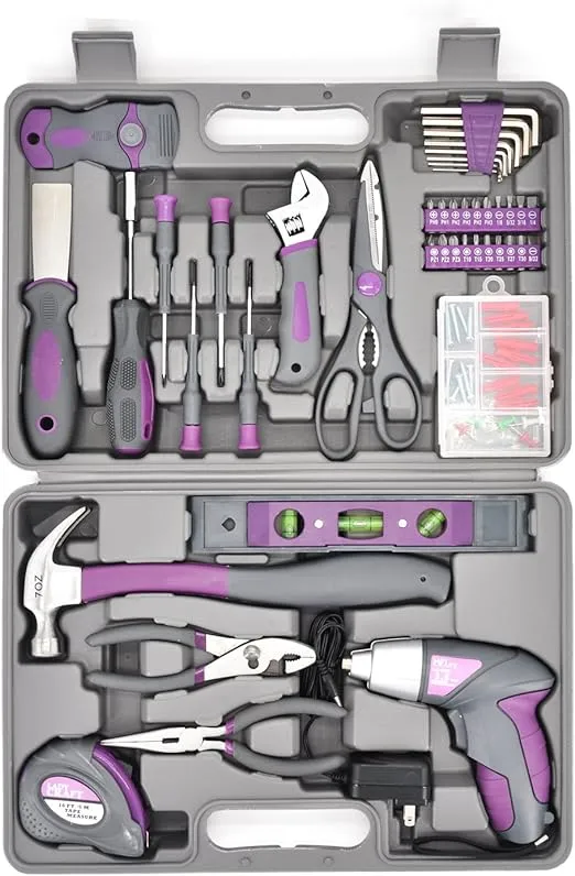 44PCS 4V Cordless Screwdriver Tool Kit Set Pink Color Tools Lady Tools Kit Home Repair Set Toolbox Hand Tool Kit Storage Case Gift Set LADYCRAFT