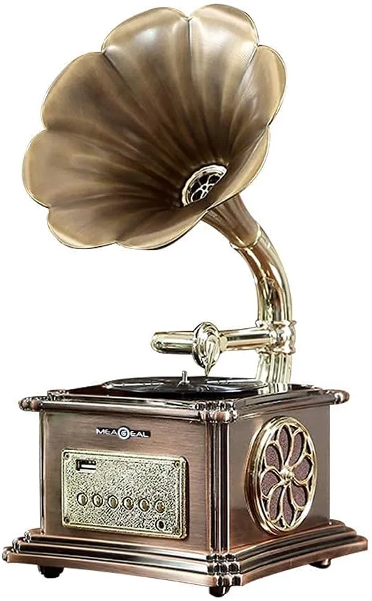 Mini Record Player with Bluetooth Speaker, Aux & USB Ports, Aluminum Base, Vintage Style Turntable (VS1725-2)