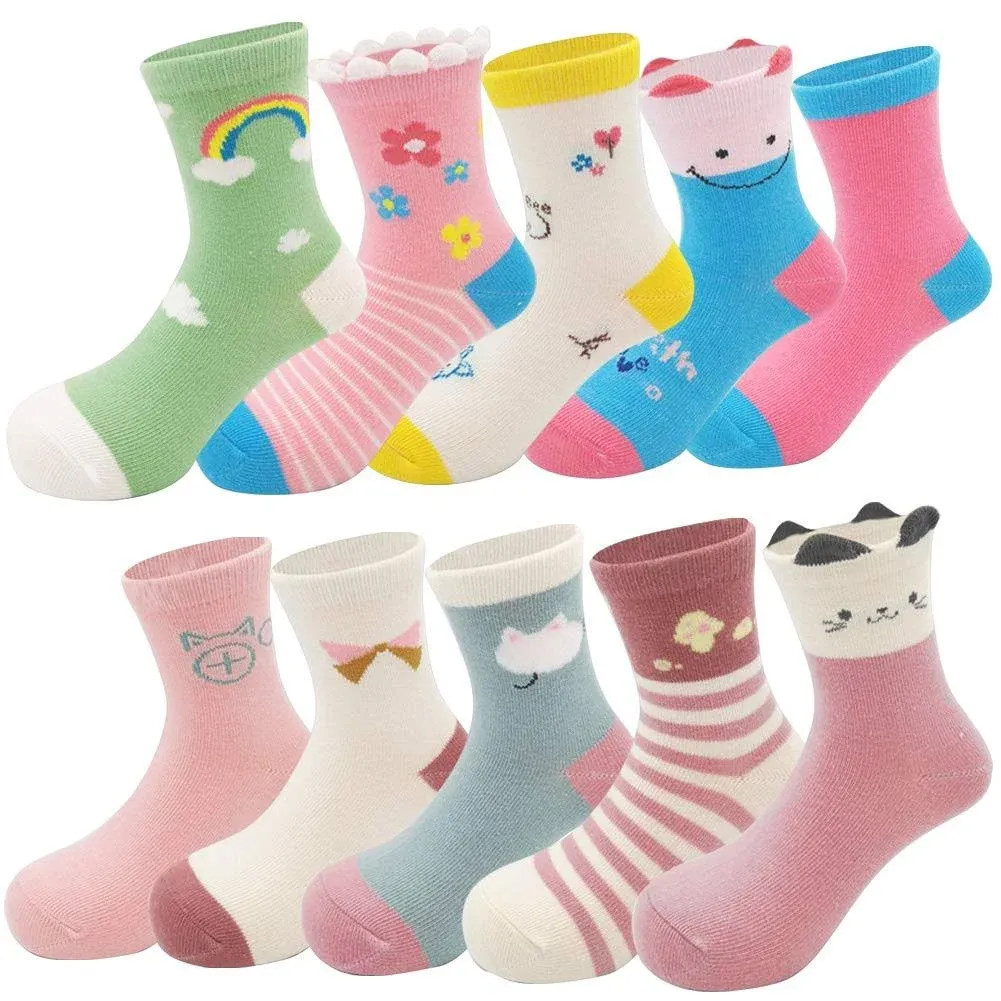 Zumou Toddler Kids Little Girls Cute Cotton Crew Socks 10 Pack