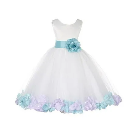 Ekidsbridal Ivory Tulle Multi-Colored Mixed Rose Petals Flower Girl Dress Wedding Pageant Birthday Party Baptism Junior Bridesmaid Communion 302T 12