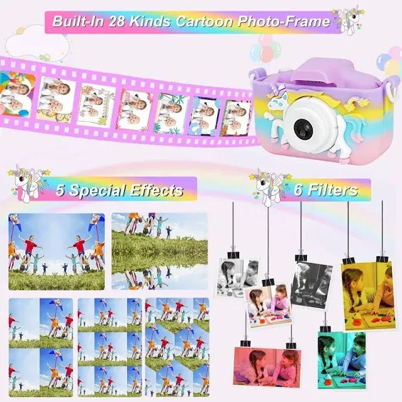 Kids Camera for Girls, Kids Camera Unicorn Camera, Kids Toys for Girls Age 3 4 5 6 7 8 Year Old, Kids Digital Camera, 8X Zoom HD 1080P 32GB SD Card with Unicorn Pop Purse Gift (Unicorn)