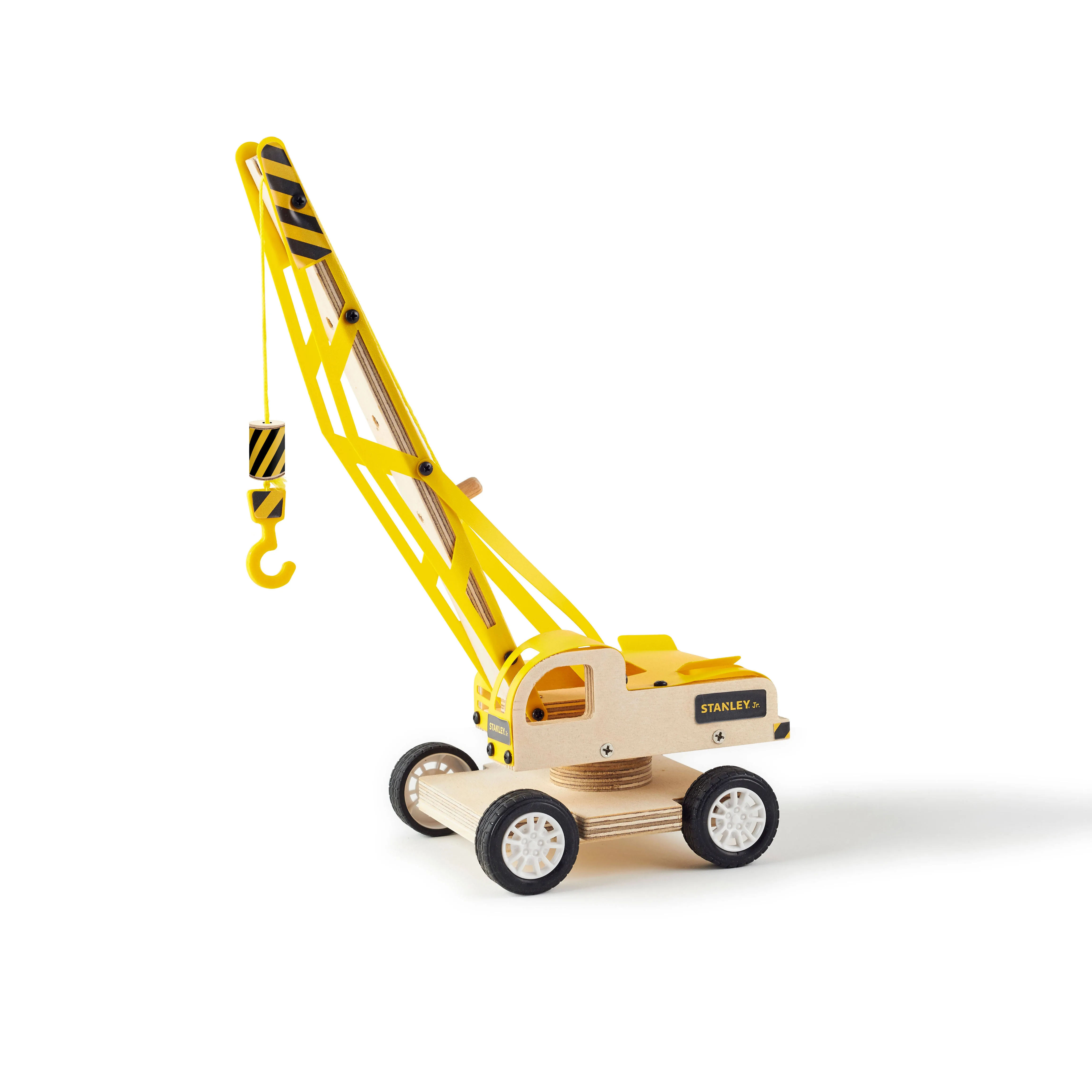 Stanley Jr. STANLEY Jr DIY Yellow Lifting Crane Kit for Kids - Easy Assembly Crane Building Kit - Wood Crane Toy Craft - Wood, Paint & Decals Included