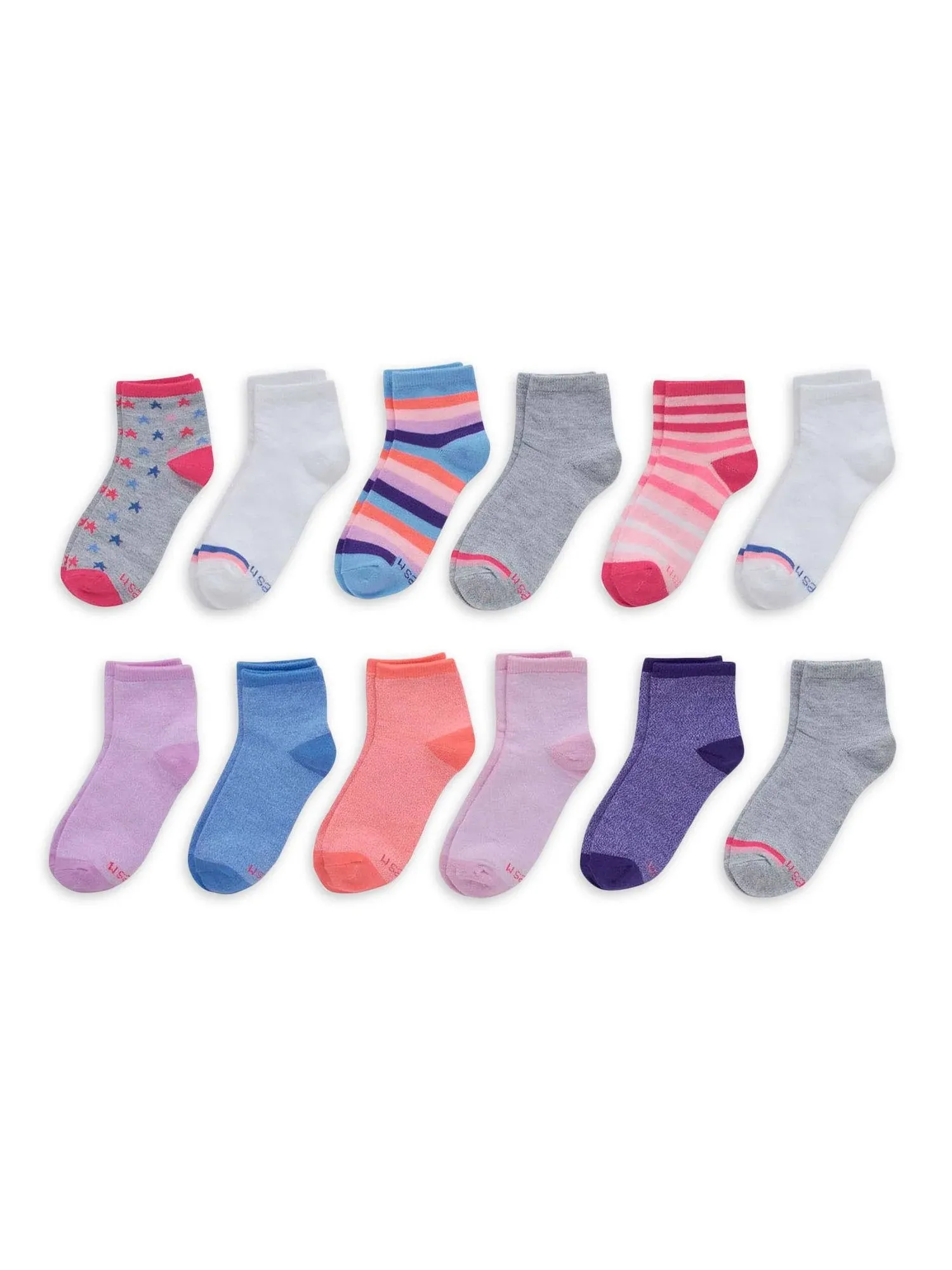 Hanes Girls' 12-Pack Patterned Ankle Socks