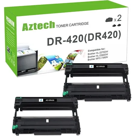 AAZTECH Compatible Drum Unit Replacement for Brother DR420 DR 420 DR-420 for HL-2270DW HL-2280DW HL-2230 HL-2240 MFC-7360N MFC-7860DW DCP-7065DN Intellifax 2840 Printer (Black 2-Pack)