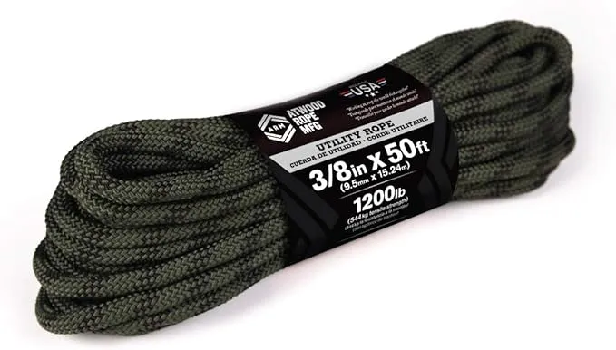 Atwood Rope MFG 3/8” inch 50ft Braided Utility Rope. Camouflage, 50ft Made in USA, Lightweight Strong Versatile Rope for Camping, Survival, DIY, Knot Tying