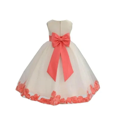 Ekidsbridal Wedding Pageant Rose Petals Ivory Tulle Flower Girl Dress Junior Bridesmaid Summer Easter Communion 302T 12