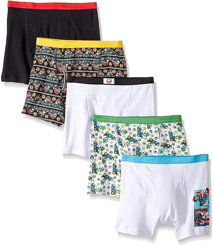 Nintendo Boys' Super Boxer Briefs with Mario, Luigi, Toad, Yoshi, Peach & Bowser, Sizes 4, 6, 8, 10 and 12