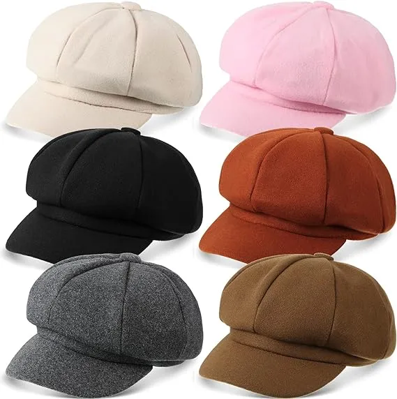 Cindeer 6 Pcs Women Newsboy Cap Ladies Hat Warm Wool Visor Beret Hats Soft Newsboy Hats for Women Vintage Baker Boy Hat