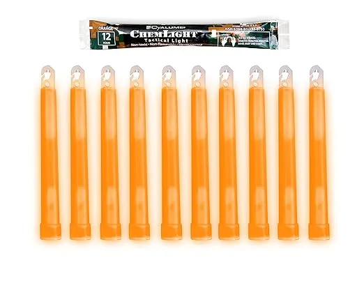 Cyalume Military Grade Orange Glow Sticks - Premium Bright 6” ChemLight Emergency Glow Sticks With 12 Hour Duration (Bulk Pack Of 10 Chem Lights)