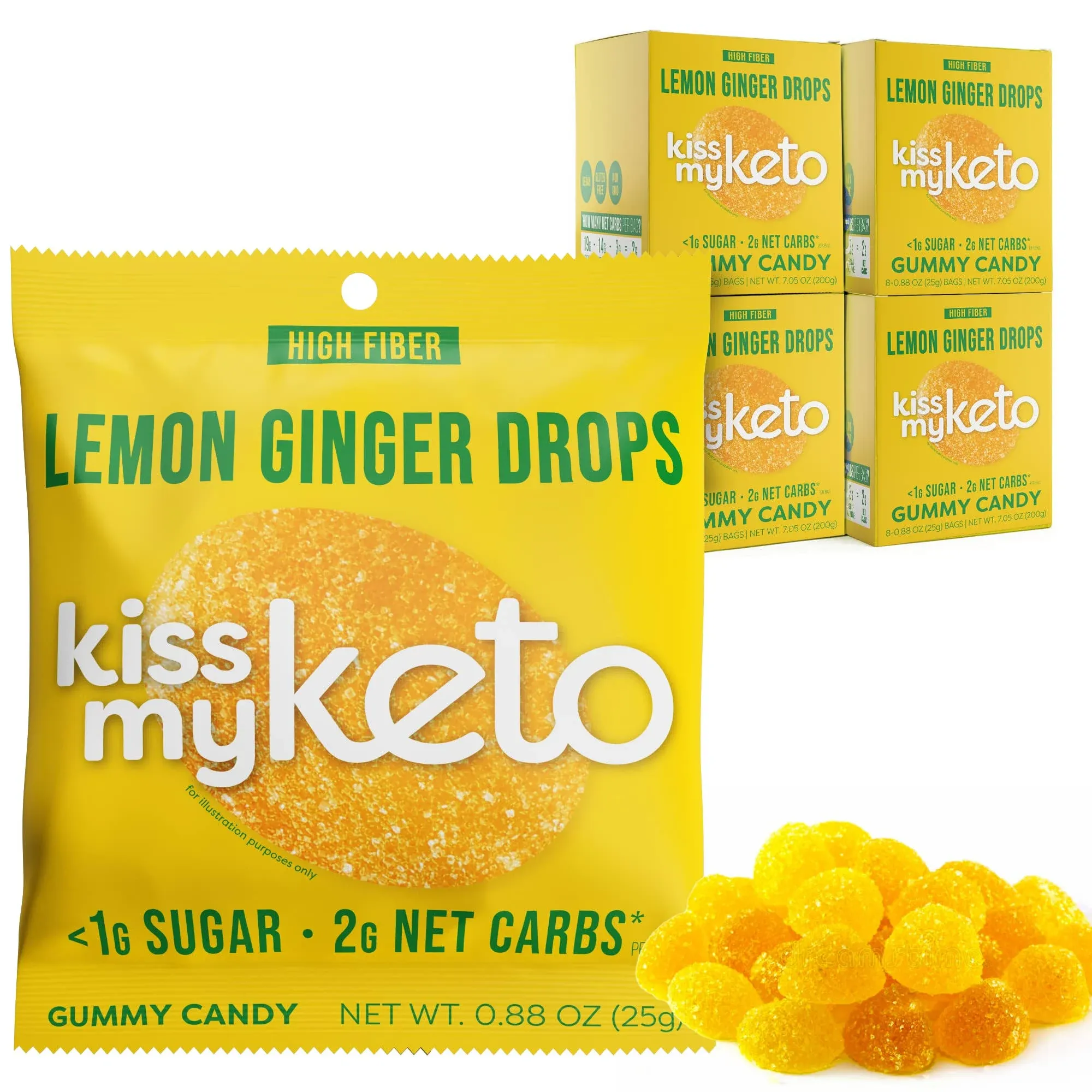 Kiss My Keto Gummies Candy – Low Carb Candy Lemon Ginger Drops, Keto Snack Pack – Healthy Candy Gummys – Vegan Candy, Keto Gummy Candy – Keto Candy Gummies (8-pack)