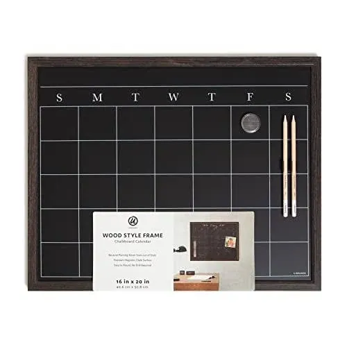 U Brands Magnetic Chalk Calendar Board, 20"x16", Rustic Wood Style Frame, includes Chalk Pencils and Magnet