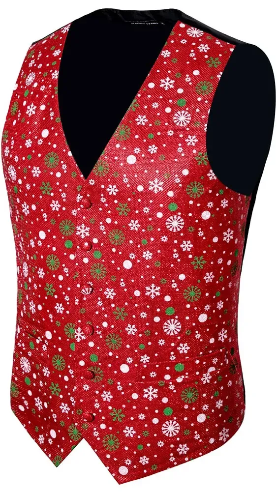 Mens Christmas Vest with Snow/Snowman/C<wbr/>hristmas Tree Holiday Waistcoat Vest Suit