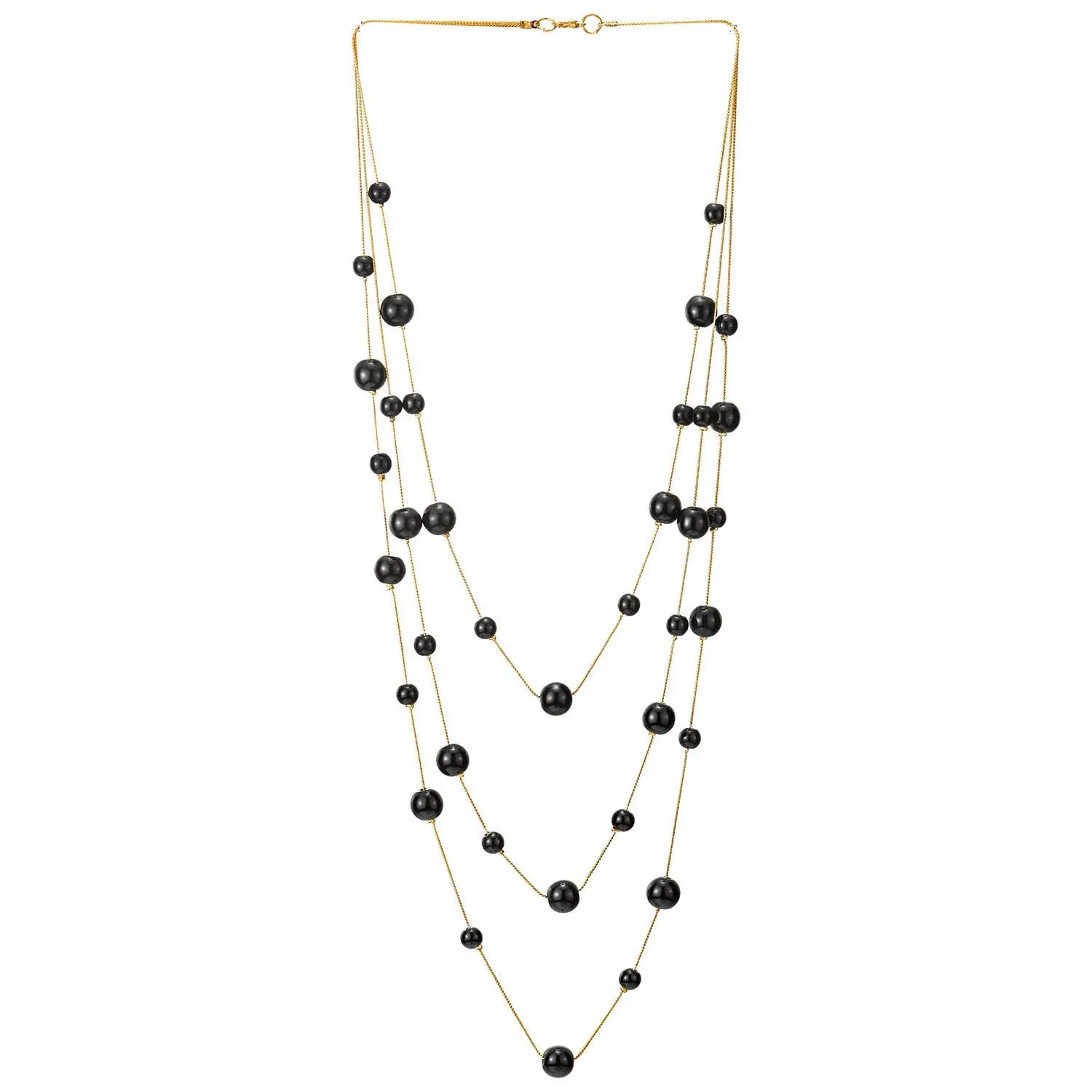 Statement Necklace Three-Strand Long Chains with Synthetic Pearl Beads, Elegant, Dress