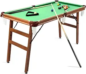 AIPINQI 55" Folding Billard Table, Portable Foldable Pool Game Table for Adult Teenager Kids, Green