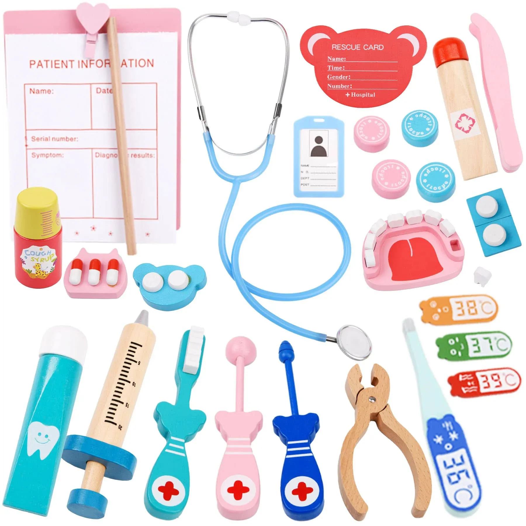 Wooden Doctor Kit for Kids, Pretend Play Dentist Medical Toys Set, Kit with ...