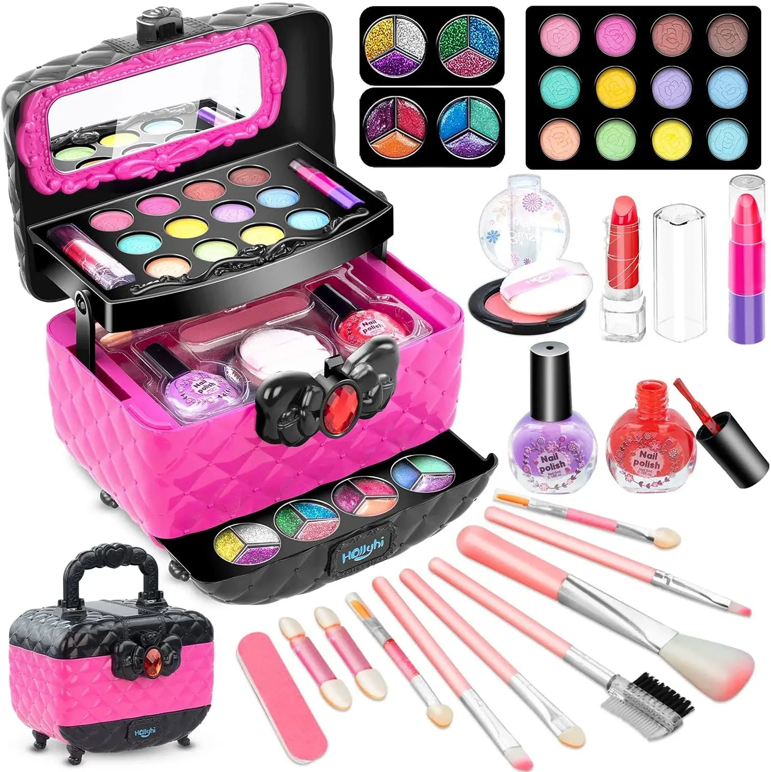 Hollyhi 41 Pcs Kids Makeup Toy Kit for Girls, Washable Makeup Set Toy with Real ...