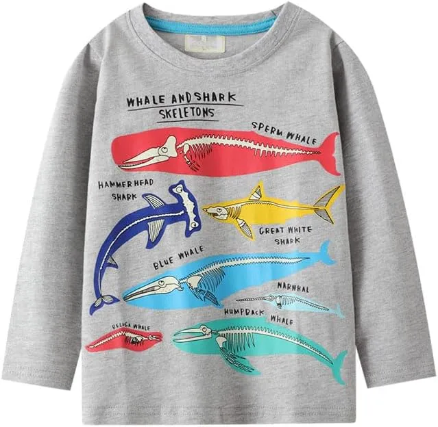 Baby Toddler Boys Long Sleeve Shirt Dinosaur Tractor Tees Fashion Tops