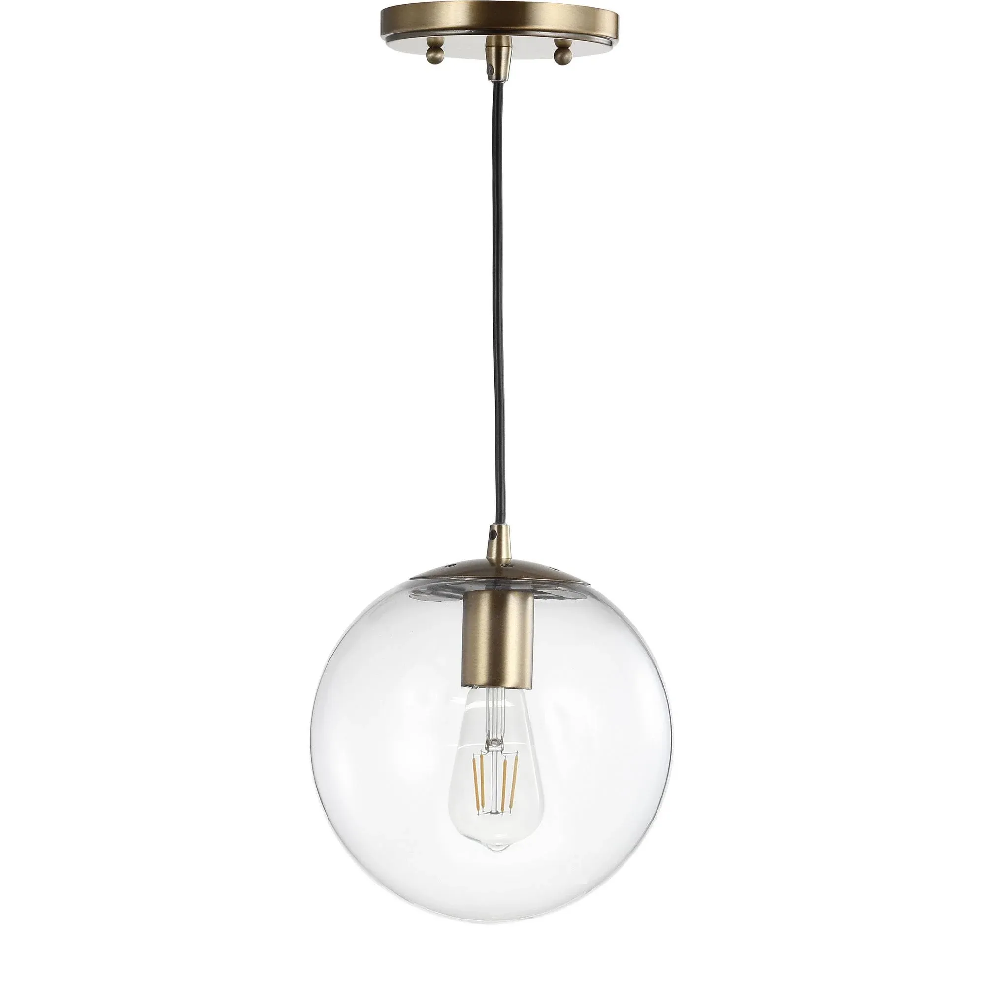 Jonathan Y Bleecker Metal/Glass Globe LED Pendant - Clear/Brass