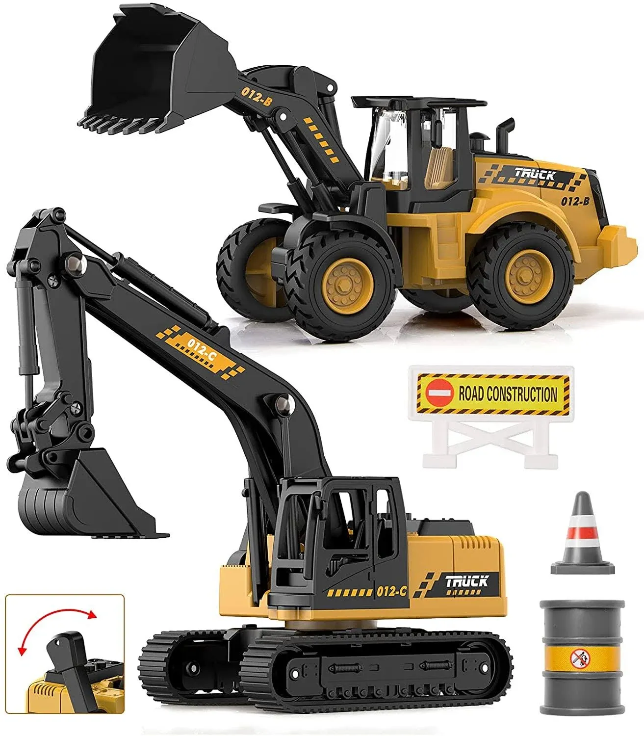 Construction Toys Excavator for Kids, Geyiie Construction Vehicle Set Bulldozer Tractor Truck Engineer Caterpillar, Movable Claw Digger Trucks Toy for Boys Girls 3-12 Years Old.