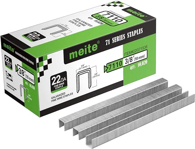 meite 22G71S14 22 Gauge 71 Series 3/8-Inch Crown 1/4-Inch Leg Length Galvanized Upholstery Staples for Fine Wire Staplers 10,020pcs/Box (1 Box)