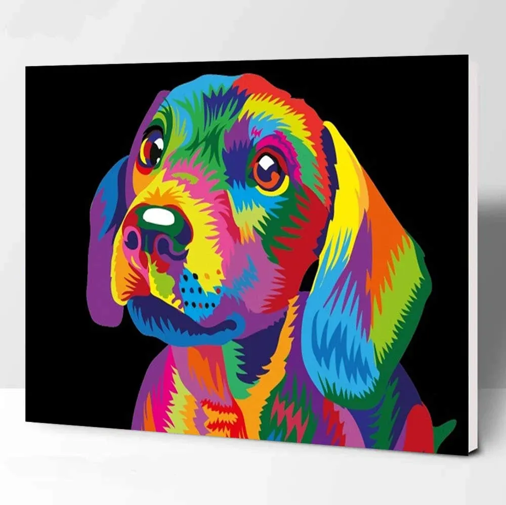 Elftoyer Paint by Numbers for Kids 12&#034;Wx16&amp;q<wbr/>uot;L - Framed, Colorful dog 