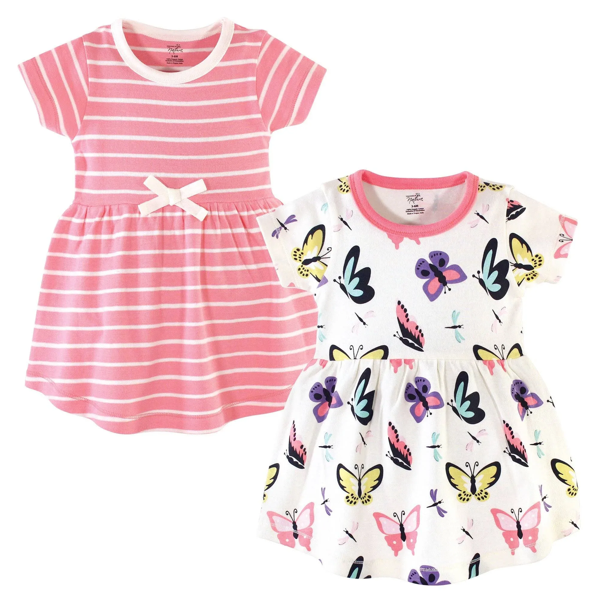 Touched by Nature Girls' Organic Cotton Short-Sleeve Dresses, Butterflies and Dragonflies, 9-12 Months