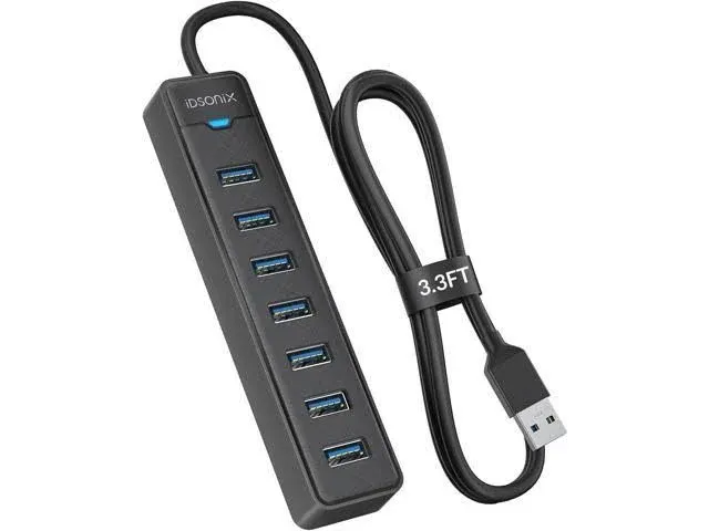 iDsonix 7 Ports USB Hub 3.0 [3.3Ft] USB Expander Hub 5Gbps USB Splitter Multiport Adapter, USB Hub Long Cable for PC, Laptop, Flash Drive, Mobile HDD, Windows/XPS, 1m