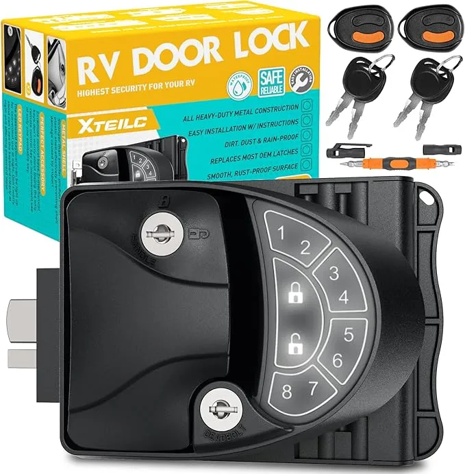 XTEILC RV Keyless Entry Door Lock, RV Door Lock, Keyless Entry RV Door Lock, Zinc Alloy RV Door Lock, RV Door Lock Keyless Entry for Travel Trailer Camper, Will Only Fit 2.75" x 3.75" Lock Hole