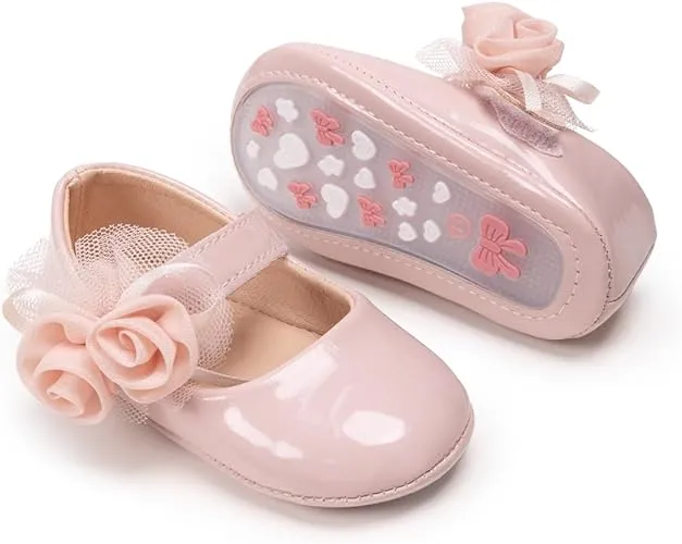 Meckior Infant Baby Girls Soft Sole Bowknot Princess Wedding Dress Mary Jane Flats Prewalker Newborn Light Baby Sneaker Shoes