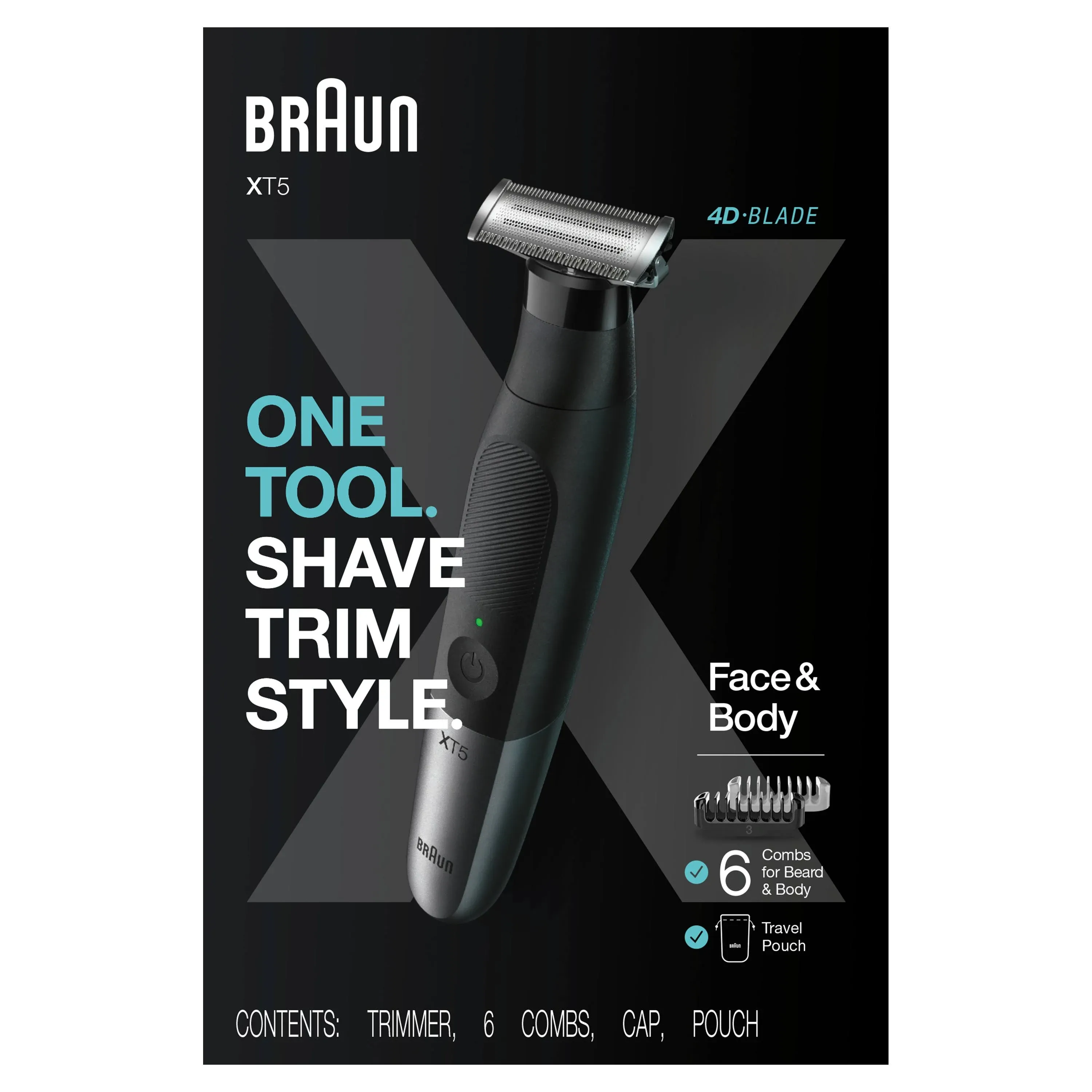 Braun Series XT5 – Beard Trimmer, Shaver and Electric Razor for Men, Body Grooming Kit for Manscaping, Durable One Blade, One Tool for Stubble, Hair, Groin, Underarms, XT5100