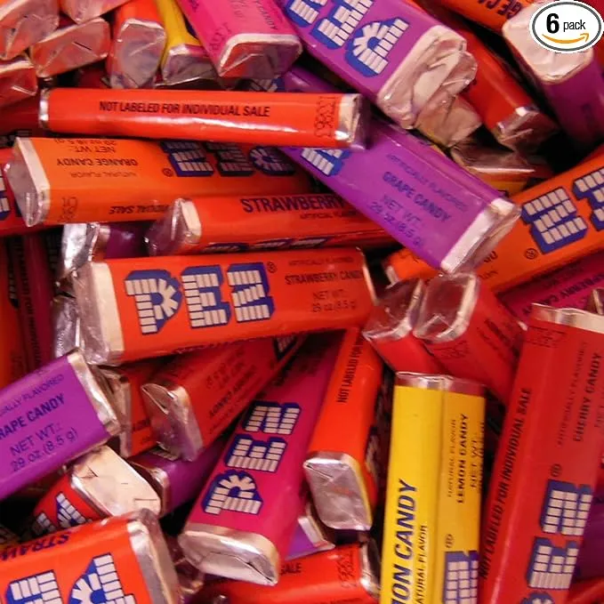 Pez Candy Refill, Assorted Pez Candy Bulk 2LB Bag of 6 Flavors of Pez Refill Rolls by Snackivore. Cherry, Raspberry, Strawberry, Grape, Lemon, and Orange.