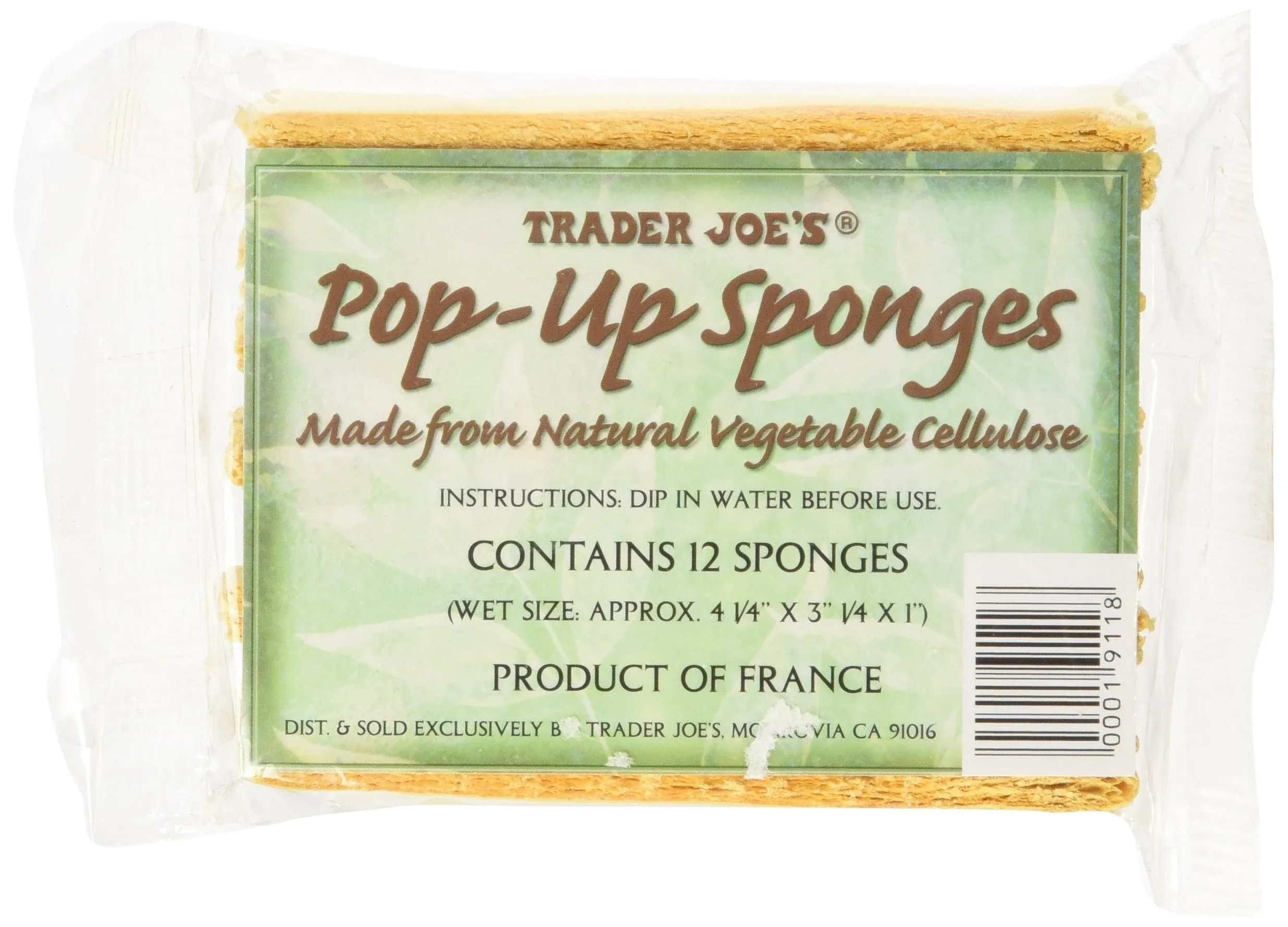 Trader Joe's Pop up Sponges Made From Natural Vegetable Cellulose 12 Sponges, 1 Pack