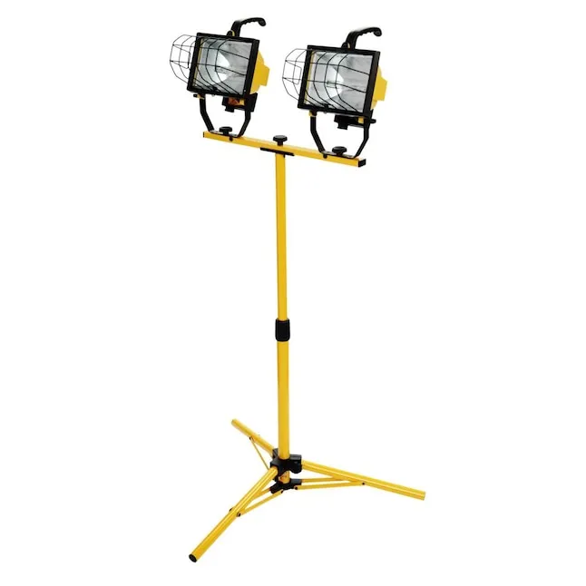 Woods L13 Twin Head Work Light, Adjustable Tripod Up To 42 Inches Tall, 16,000 Lumen, 4-Foot 18/3 Cord, Cord Storage Bracket, Weather Proof Power Switch Per Lamp For Individual Control (Includes 2 500-watt Quartz Halogen Bulbs)