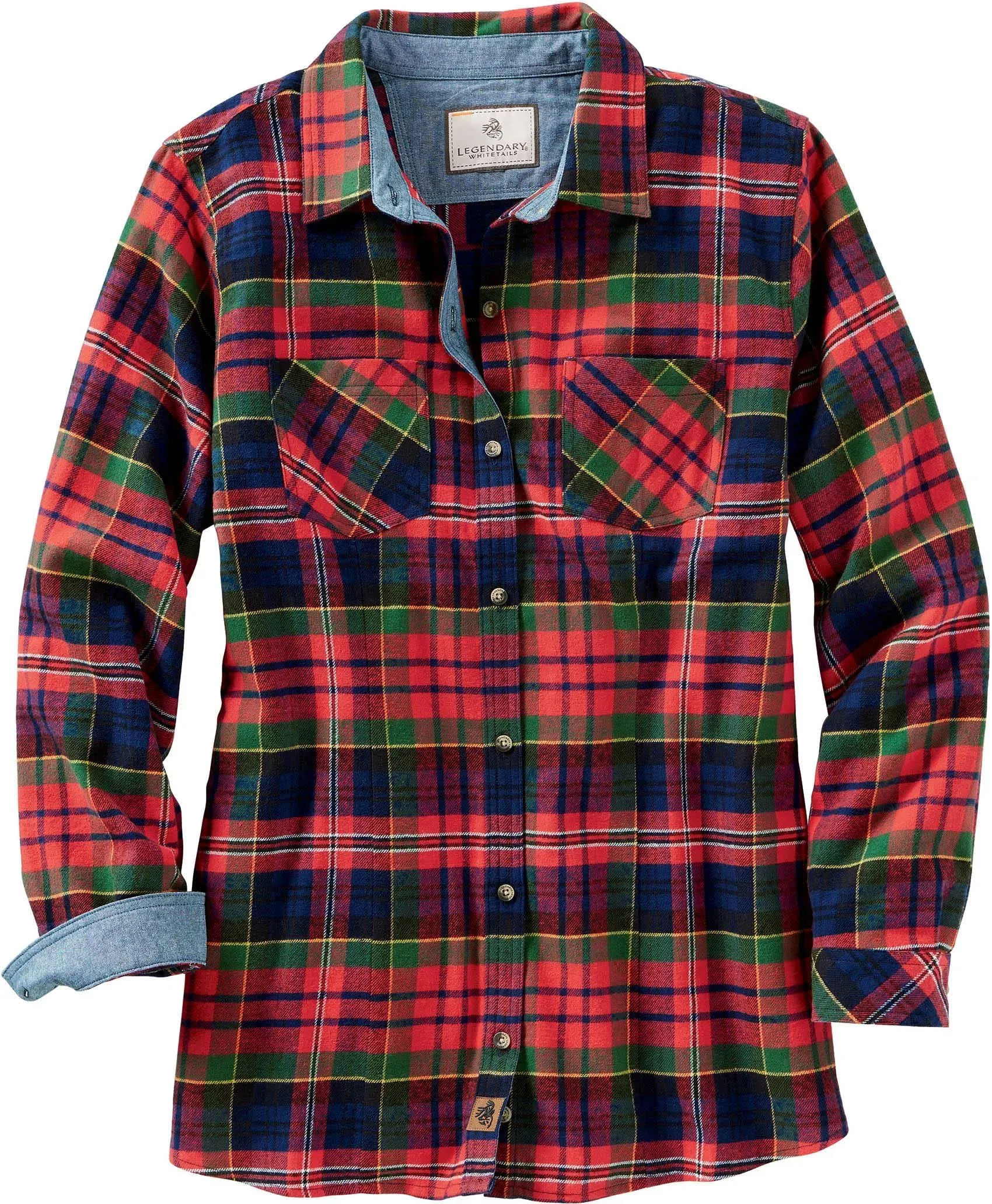 Legendary Whitetails Womens Cottage Escape Flannel Long Sleeve Plaid and Solid Color Clothes, Fitted Button Down