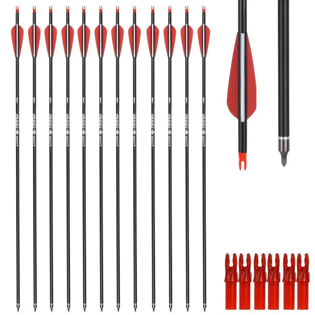 Archery Hunting Practice Arrows for Compound and Recurve Bow-28inch Target Arrows for Youth & Adults with Removable Tips(Pack of 12)