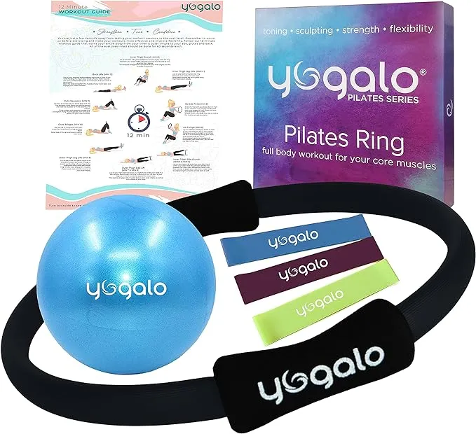 Pilates Ring and Ball Set with 3 Resistance Bands - Pilates Equipment for Home Workout - Magic Circle Pilates Ring 14 Inch to Tone, Sculpt and Strengthen - Fitness Ring for Yoga and Pilates